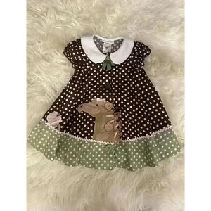 Girls 2T Dress Bonnie Jean Horse Pony Apple Polka Dots Collared‎ Short Sleeve